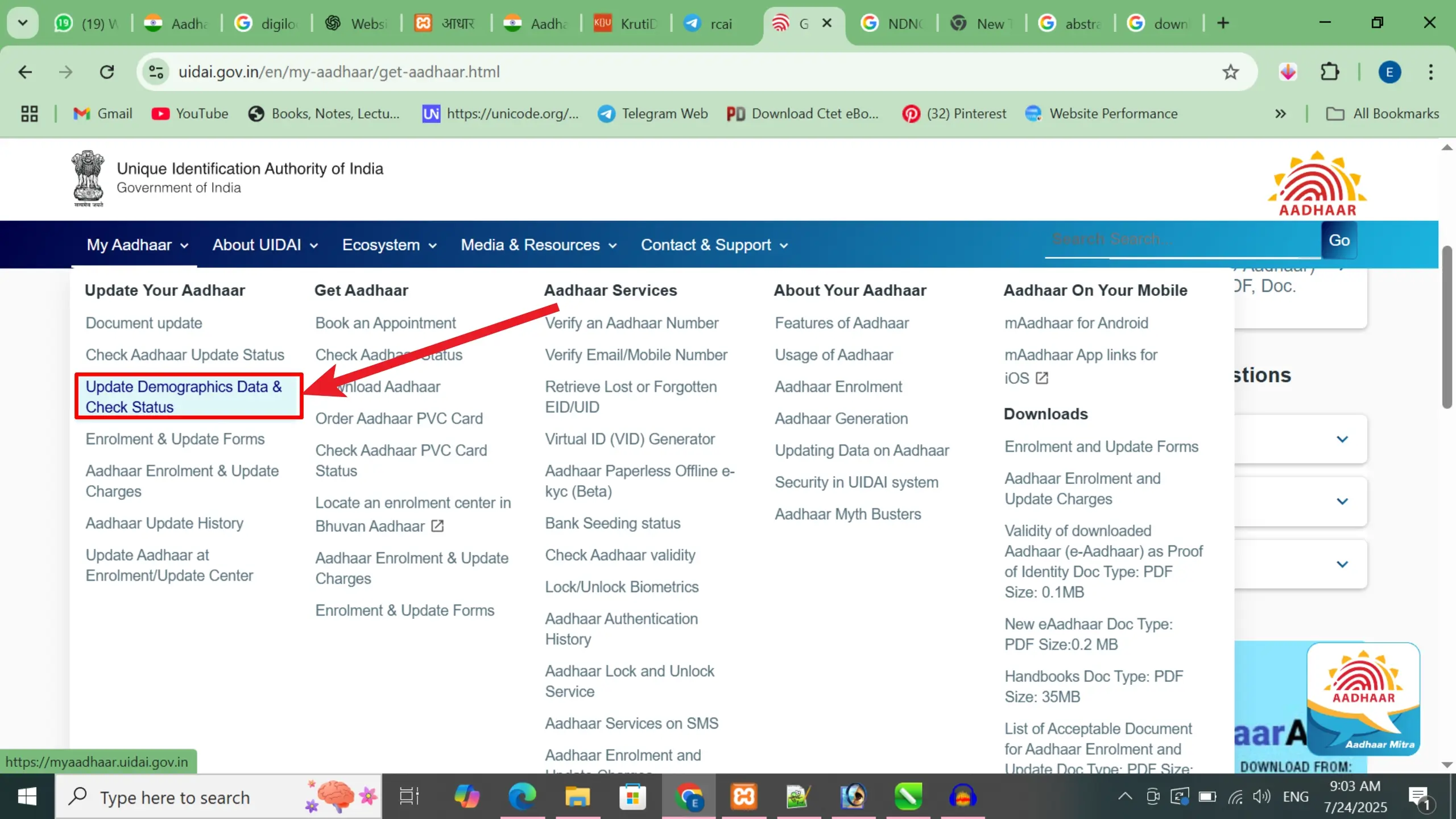 My Aadhaar -> Update Your Aadhaar